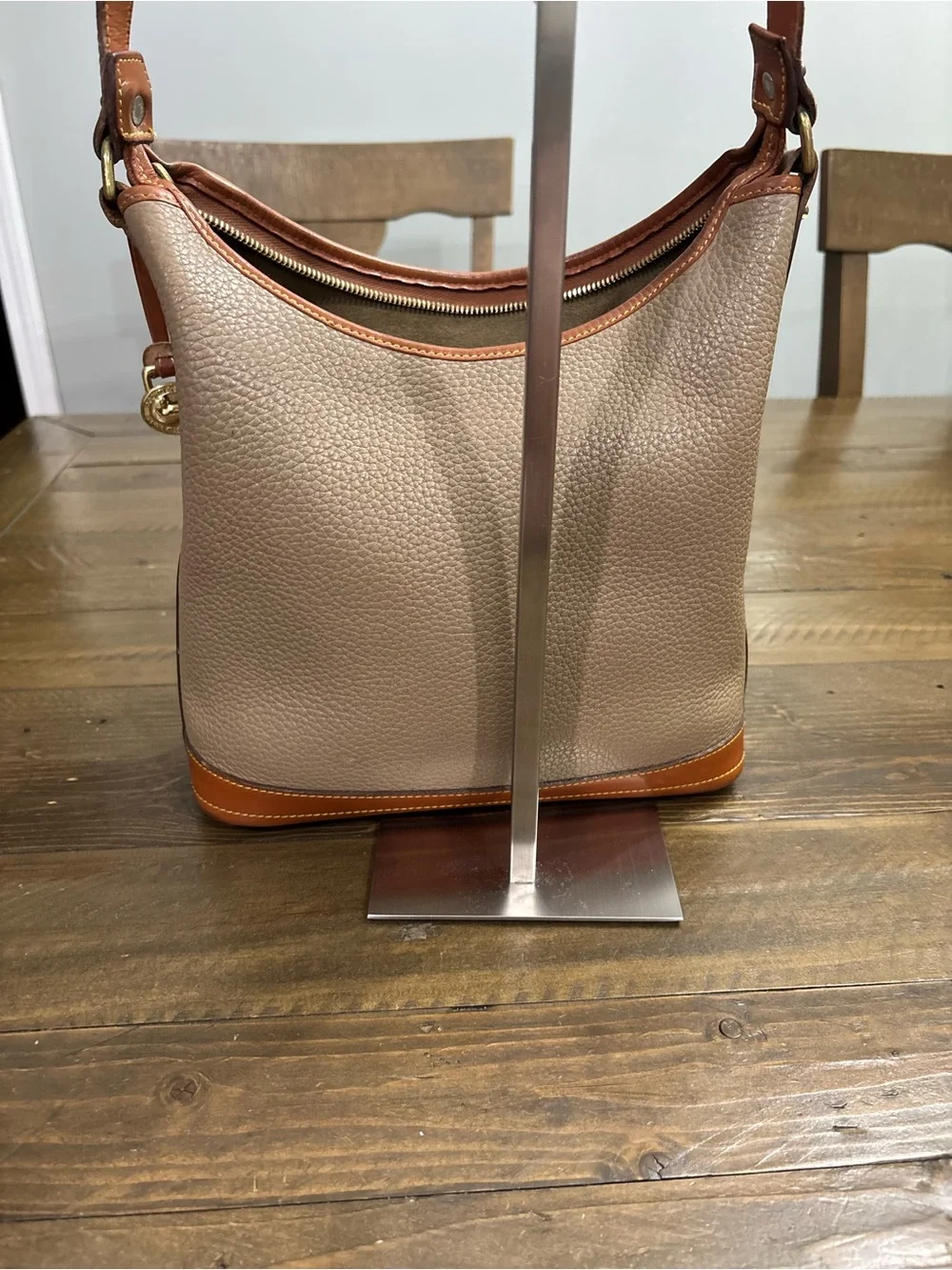 Dooney & Bourke Vintage Taupe Pebbled Leather Hobo Bag